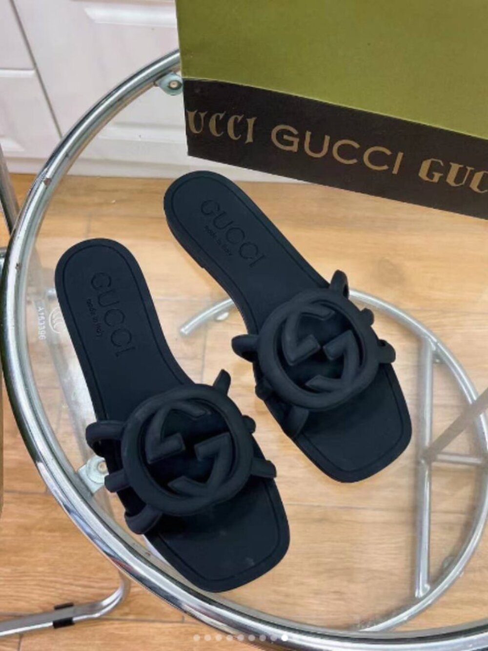 Gucci Black Interlocking G Slide Sandals